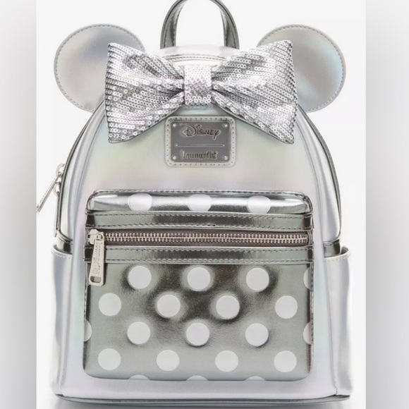NEW Loungefly Disney 100 Minnie Mouse Platinum mini backpack and wallet set - Picture 2 of 16